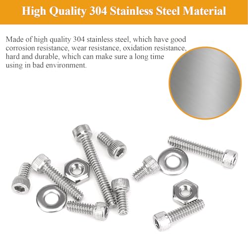 254 Pieces #6-32 x 3/16", 1/4", 5/16", 3/8", 1/2", 5/8", 3/4", 1", Hex Socket Head Cap Screws Nuts Washers Assortment Kit - size: #6-32, style: Socket Head