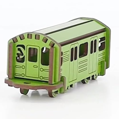 Little & Wood: Woodlet: Medium - NYC Subway 4 Train - Green, 3D Wooden Kit-Set, City Transportation Puzzle, Easy Assembly, Pop Build Fun, Ages 6+ - style: NYC Subway 4 Train