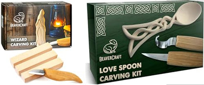 BeaverCraft DIY03 Wizard Whittling Kit for Beginners DIY04 Spoon Carving Kit Wood Carving Whittling Hobby Kit for Adults and Teens