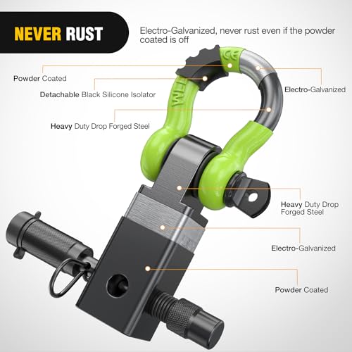 Nilight 3/4" Anti-Theft D Ring Shackle Hitch Receiver 2" Solid Towing Kit | 45000 LBs Breaking Strength 5/8" Trailer Hitch Lock Pin Heavy Duty Solid Towing Kit for Trucks Off Road Green&Black - color: Hitch w/ Lock Pin Black Green