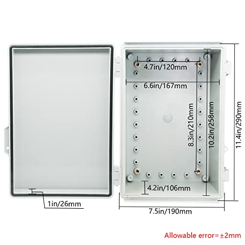Zulkit Junction Box ABS Plastic Dustproof Waterproof IP67 Electrical Boxes Hinged Shell Outdoor Universal Project Enclosure Grey, Stainless Steel Buckles 11.4 x7.5 x 5.5 Inch - size: 11.4"x7.5"x5.5" GC k
