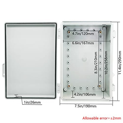 Zulkit Junction Box ABS Plastic Dustproof Waterproof IP67 Electrical Boxes Hinged Shell Outdoor Universal Project Enclosure Grey, Stainless Steel Buckles 11.4 x7.5 x 5.5 Inch - size: 11.4"x7.5"x5.5" GC k