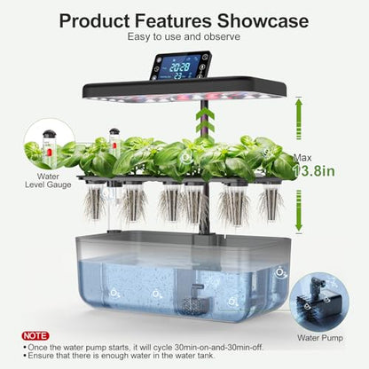 Hydroponics Growing System Kit with Seeds, 12-Pod Indoor Garden with 24W Full-Spectrum LED Grow Light, Smart LCD Control and 7L Water Tank for Herbs, Lettuce, Vegetables and Flowers(Black) - color: black