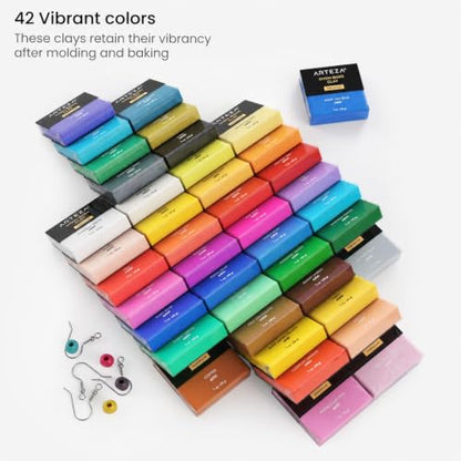 ARTEZA Polymer Clay Set, 42 Colors, 1 oz Oven-Bake Blocks with Tools