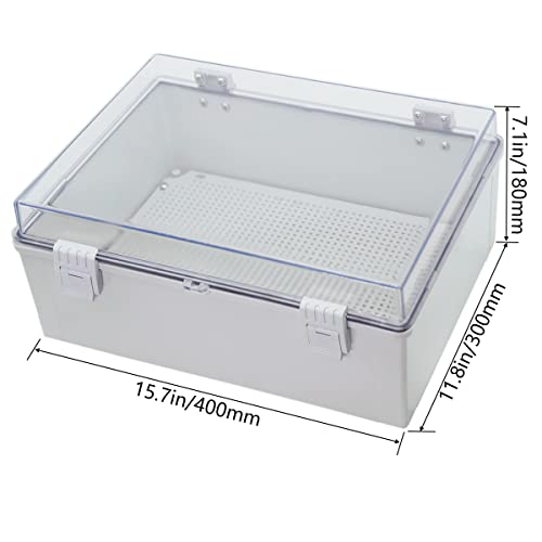 Zulkit Junction Box ABS Plastic Waterproof IP65 Electrical Boxes Hinged Shell Clear Cover Outdoor Universal Project Enclosure with Mounting Plate and Wall Brackets 15.7x11.8 x6.7 inch(400x300x170mm) - size: 15.75" x 11.8" x 6.7"