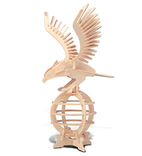 Puzzled 3D Puzzle Eagle Wood Craft Construction Model Kit, Fun, Unique & Educational DIY Wooden Toy Assemble Model Unfinished Crafting Hobby Puzzle to Build & Paint for Decoration 61 Pieces Pack