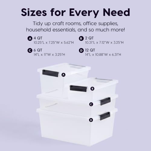 IRIS USA 4-Pack 6 Qt Storage Bins with Lids, Clear/Black - color: Clear/Black, size: 6 Qt. - 4 Pack