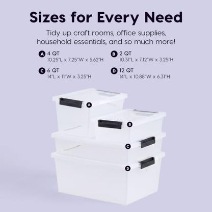 IRIS USA 4-Pack 6 Qt Storage Bins with Lids, Clear/Black - color: Clear/Black, size: 6 Qt. - 4 Pack