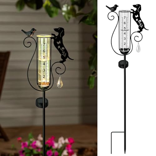 Solar Rain Gauge Outdoor Decorative for Yard,Dachshund Gifts for Women - color: Black Dachshund
