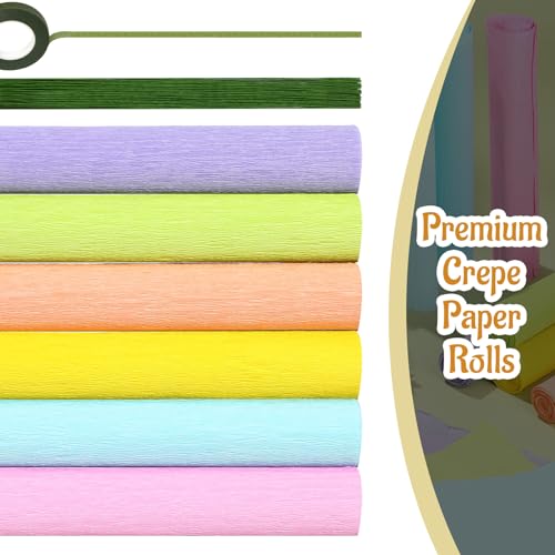 Gersoniel 57 Pcs Crepe Paper DIY Kit for Flower Making, Pastel - color: Pastel