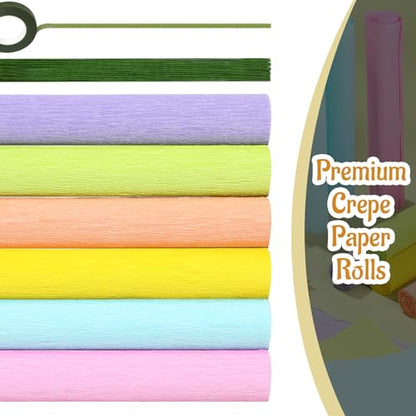 Gersoniel 57 Pcs Crepe Paper DIY Kit for Flower Making, Pastel - color: Pastel