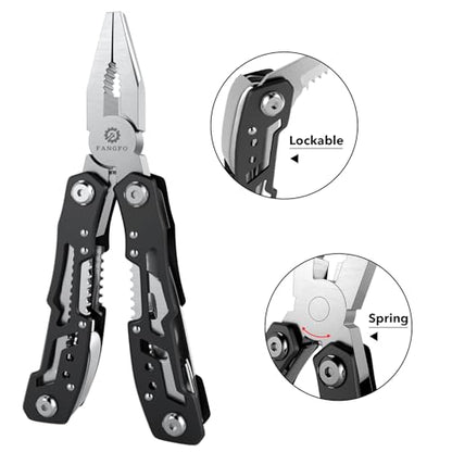 14-In-1 Multitool with Safety Locking, Professional Stainless Steel Multitool Pliers Pocket Knife, Bottle Opener, Screwdriver with Nylon Sheath ，Apply to Survival,Camping, Hunting and Hiking 1 Pcs