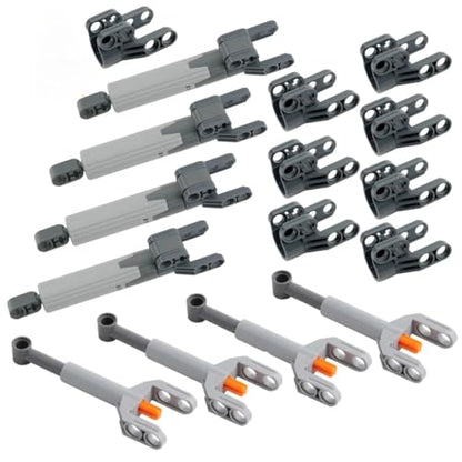 16PCS Pneumatic Technical Parts Linear Actuator & Hydraulic Pump Kit with Push Rods & Connectors for MOC Robot, Car DIY Engineering Projects Compatible with Major Building Blocks