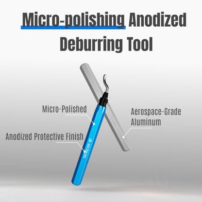 AFA Tooling Deburring Tool, 11 M2 HSS Blades, CNC Anodized Aluminum Handle - color: Blue
