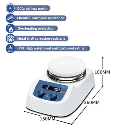 ONiLAB Magnetic Hotplate Stirrer, 5-inch, 120℃ LED Digital, 200-1500RPM, 5L - style: Round 120℃ Hotplate Magnetic Stirrer
