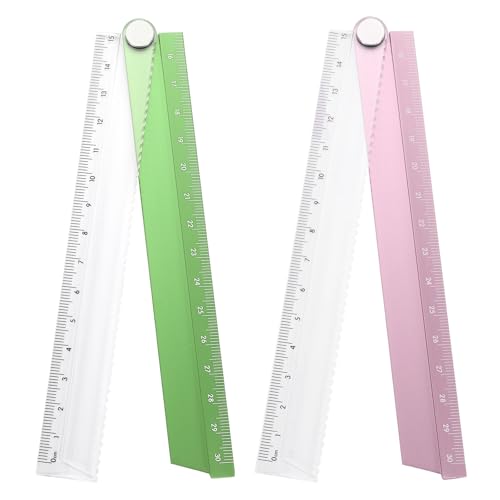 HARFINGTON 2pcs Folding Straight Ruler 30cm Metric Aluminum Alloy Protractor Foldable Angle Ruler Geometric Measuring Tool for Architects Artists Office, Green/Pink - color: Green/Pink
