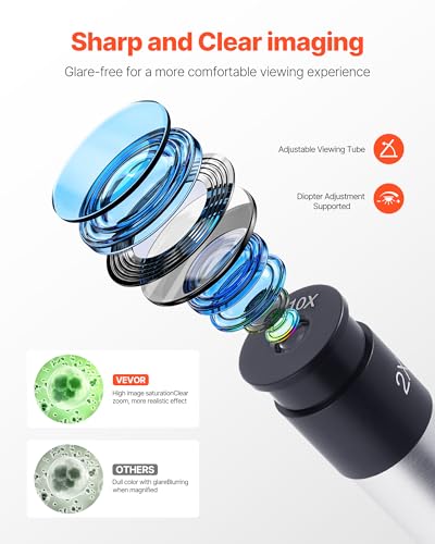VEVOR Microscope for Kids Adults, 40X-2000X Professional Compound Microscope Mobile Phone Adapter with LED Light, for Laboratory, School, Home, Education - style: A