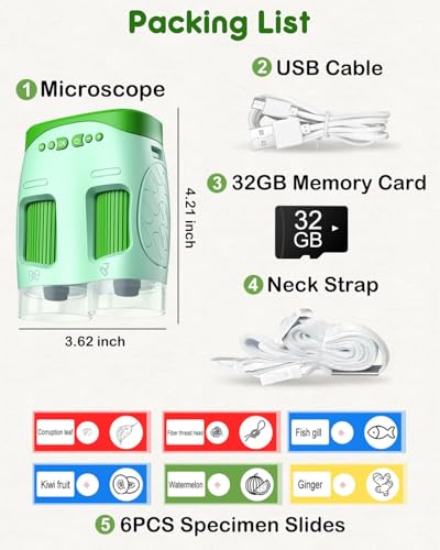 1000X Handheld Microscope for Kids : 4K 2.0" Screen Rechargeable Telescope and Camera Combo with 6 Slides, Perfect for Indoor Outdoor Exploration, Portable Edu for Age 3-12 Children