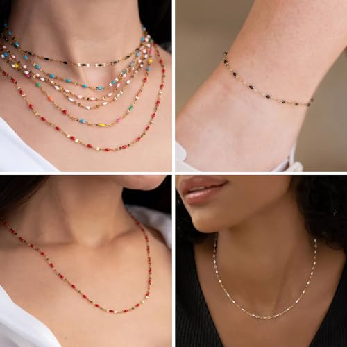 16.5FT Stainless Steel Enamel Chain 2MM Gold Lip Chain for Jewelry Making - color: gold(red)