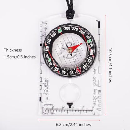 4 Pcs Outdoor Compass with Adjustable Declination,Magnifier,Ruler,Scale. Multifunctional Orienteering Waterproof Compass for Map Reading, Navigation, Hiking - color: 4 Pack Transparent