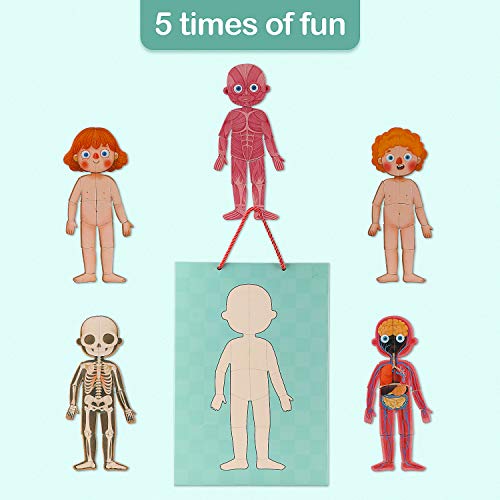 Human Body Puzzle for Kids Toddlers 90PCS Magnetic Boy Girl Anatomy Play Set Body Parts Organs Muscles Skeleton and Bones Wooden Puzzle Toys Aged 3+ Educational Learning Preschool Toys