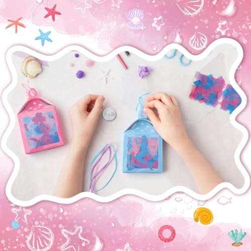 Simgoing 12 Sets Mermaid Tissue Paper Lantern Craft Kits with LED Candles - style: Mermaid