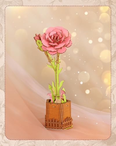 Kaayee 3D Wooden Flower Puzzles Carnation, Wood Flowers Craft for Adults - color: Carnation