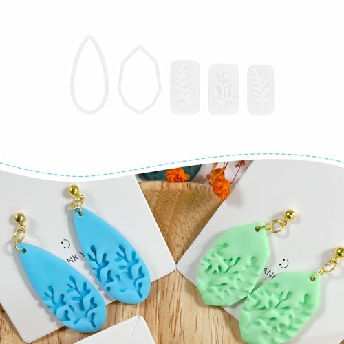 Xaekicr 5pcs Leaf Texture Polymer Clay Cutters – Clay Cutters for Earrings, Geometric Teardrop Shape Clay Tools, Clay Molds for Polymer Clay Jewelry DIY - color: 2L color