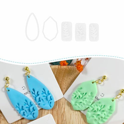 Xaekicr 5pcs Leaf Texture Polymer Clay Cutters – Clay Cutters for Earrings, Geometric Teardrop Shape Clay Tools, Clay Molds for Polymer Clay Jewelry DIY - color: 2L color