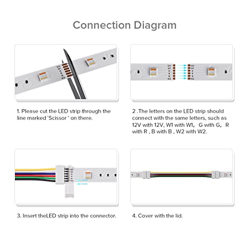 BTF-LIGHTING 5PCS 6Pin 12mm Wide Dual End with 15cm Long Cable LED Strip Solderless DIY Connector Adapter Conductor for RGBCCT RGBWW LED Flexible Strip Light - size: Dual End Connector (Pack of 5)