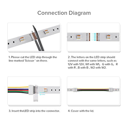 BTF-LIGHTING 5PCS 6Pin 12mm Wide Dual End with 15cm Long Cable LED Strip Solderless DIY Connector Adapter Conductor for RGBCCT RGBWW LED Flexible Strip Light - size: Dual End Connector (Pack of 5)