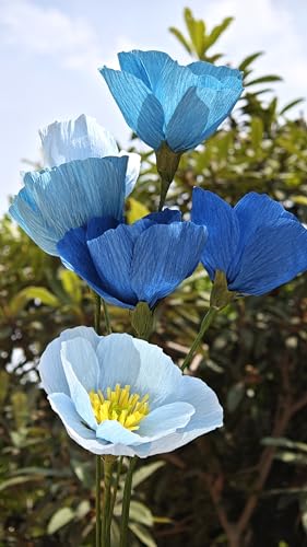 Blue Crepe Paper Poppy Flower DIY Making Kit 24 pcs Easy-to-Make Handcraft Supplies for Beginners & Artisans - color: Blues
