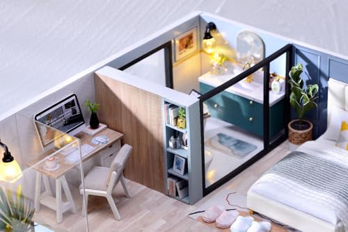 MAGQOO DIY Miniature Dollhouse Kit with Furniture 1:32 Scale Creative Room Mini Wooden Doll House Accessories DIY Miniature House Kit (Satisfied Time) - color: Satisfied Time