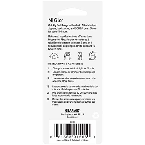 GEAR AID Ni Glo 2” UV Rechargeable Glowing Keychain – Multi-Purpose Glow-in-the-Dark Accessory for Camping - color: Blue, size: 1 Pack