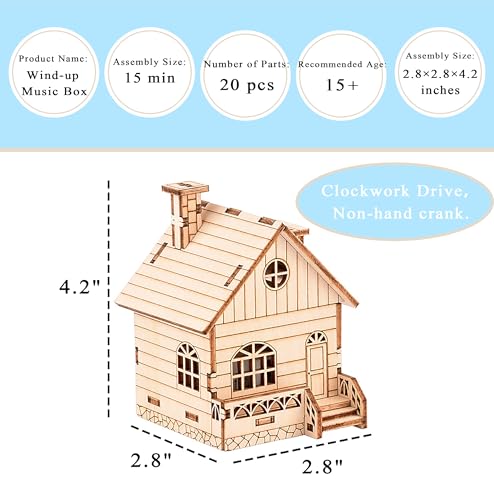 Wind-Up Music Box Log Cabin 3D Wooden Puzzle Building Model Kit