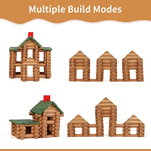 Wondertoys 328 Pcs Wooden Logs Set Ages 3+, Classic Building Log Toys for Kids, Creative Construction Engineering Educational Gifts - style: 328 PCS