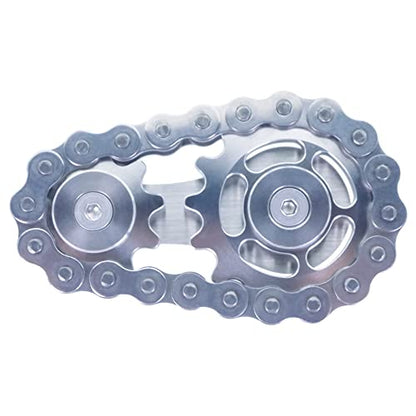 Fidget Spinner, Sprocket Linkage Bike Chain Spinner Design 2 Gears Figity Spin Finger Games, Metal Stainless Steel Durable Mechanics, Premium Figit Toy - Silver - color: Silver