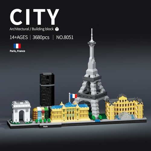 Paris Skyline Micro Building Blocks Set, Eiffel Tower & Louvre Model