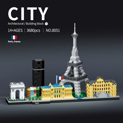 Paris Skyline Micro Building Blocks Set, Eiffel Tower & Louvre Model