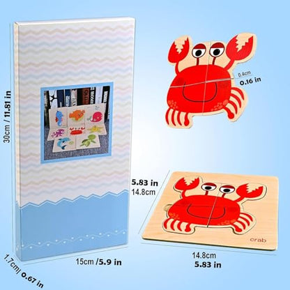 8pcs Wooden Puzzles for Toddlers 1-3, Toddler Puzzles Ages 2-4 - style: Marine Animals