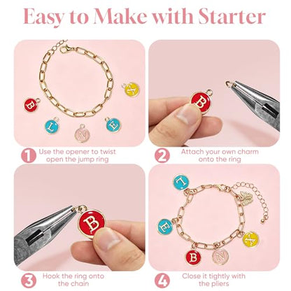 WDXIUE Friendship Bracelet Making Kit, DIY Jewelry Making Kit for Craft Night Beginners, Personalized Charms Birthday Gift with 12 Set Anti-Tarnish Chains & 78 Pcs Letters Charms