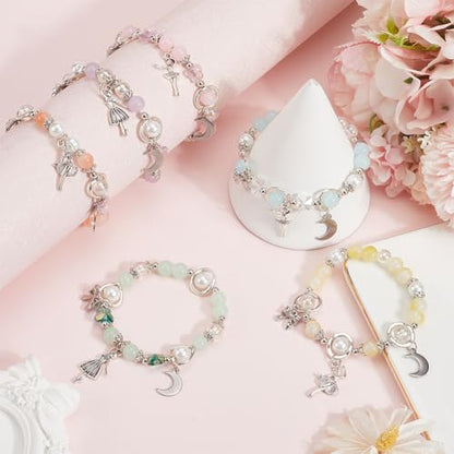 SUNNYCLUE 1 Box 280pcs DIY 6 Sets Glass Bead Bracelet Making Kit Dancer Charms Ballet Dance Bowknots Moon Light Sea Green Electroplate Butterfly Bead With Silver Heart Frame For Jewelry Making Starter - style: Dance 3