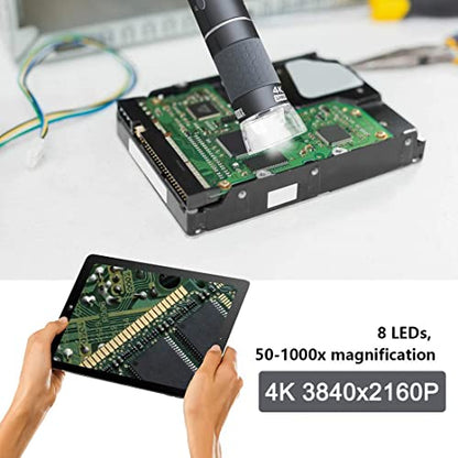 Jiusion 4K 50-1000x WiFi USB Digital Handheld Microscope with Metal Stand - color: Grey