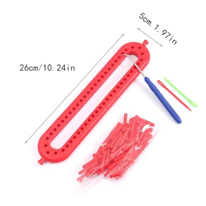 Dense Teeth Rectangle Knitting Looms，Plastic Weaving Looms Set，Weaving Loom，Scarf Hats Making Tools，DIY Crocheting Handmade Craft Kit with a Crochet Hook and Needle for Knitting Lovers，26 cm (Red) - size: Rectangle,26cm,Close Pegs