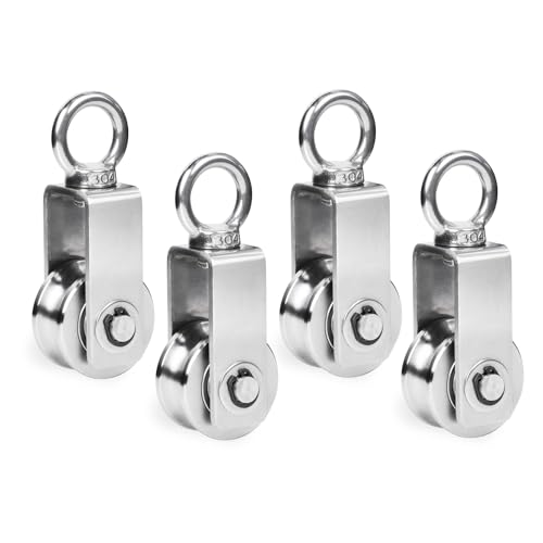 Cable Pulley Wheel Stainless Steel, 4 Pack M34 Single Pulley Snatch Block, Heavy Duty Lifting Crane Swivel Hook, Bearing Inside Rope Pulleys for Lifting System Gym Equipment Clothesline, 551 lbs Load - size: M34 - 4 Pack