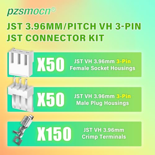 250 Pieces / 50 Sets JST VH 3.96mm 3 Pin 24-18 AWG Connector Kit - size: 3-Pin, style: JST-VH