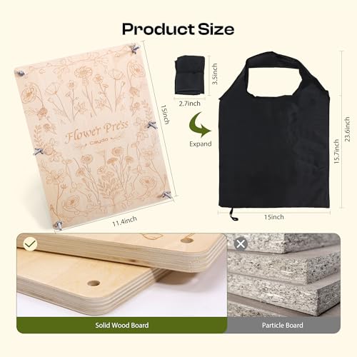 Caydo Extra Large Flower Press Kit, 15"x11.4" 4 Layers Wooden Flower Pressing Kit for Adults - Pressed Flowers, Herbs & Leaves, DIY Wedding Bouquet Flowers Preservation for Frame Bookmark Scrapebook - size: 15"x11.4"
