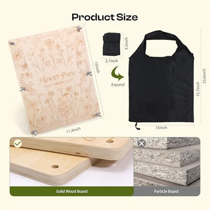 Caydo Extra Large Flower Press Kit, 15"x11.4" 4 Layers Wooden Flower Pressing Kit for Adults - Pressed Flowers, Herbs & Leaves, DIY Wedding Bouquet Flowers Preservation for Frame Bookmark Scrapebook - size: 15"x11.4"