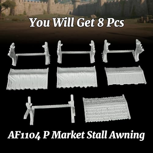 AUSPDICE Miniature Game Market Stalls, 25mm Scale Unpainted TTRPG Scenery - color: Af1104 P Market Stall Awning
