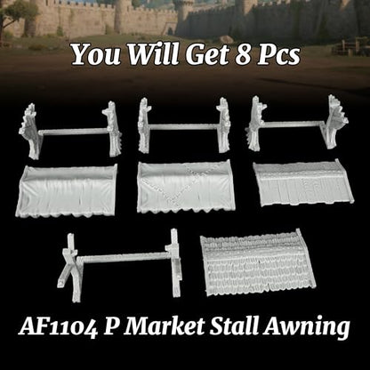 AUSPDICE Miniature Game Market Stalls, 25mm Scale Unpainted TTRPG Scenery - color: Af1104 P Market Stall Awning